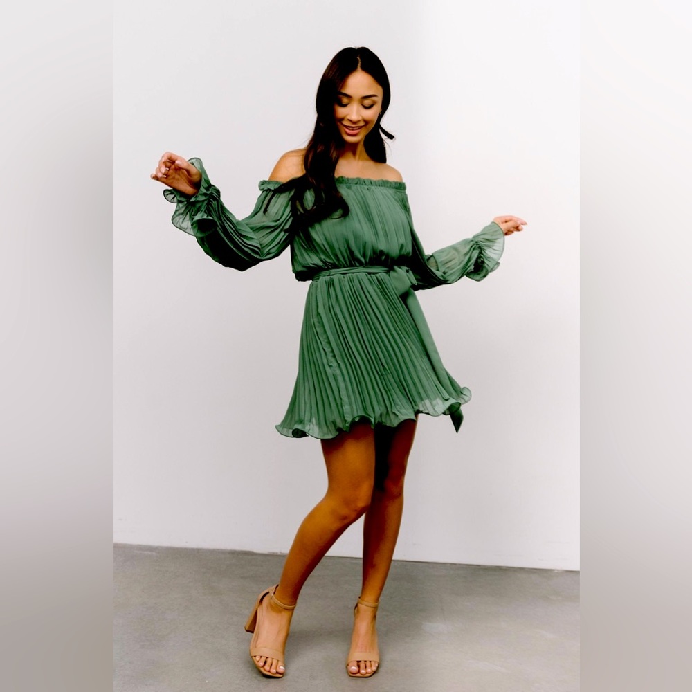 Baltic Born Aubrey Off Shoulder Pleated Mini Dress